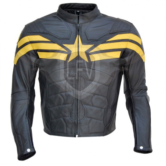 Captain America Winter hot Soldier Chris Evans Mens Biker Leather Jacket Costume